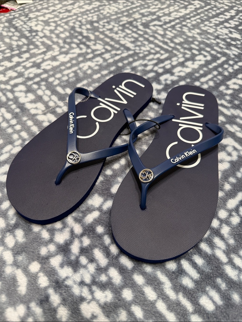 Calvin Klein Navy Blue Logo Flip Flops